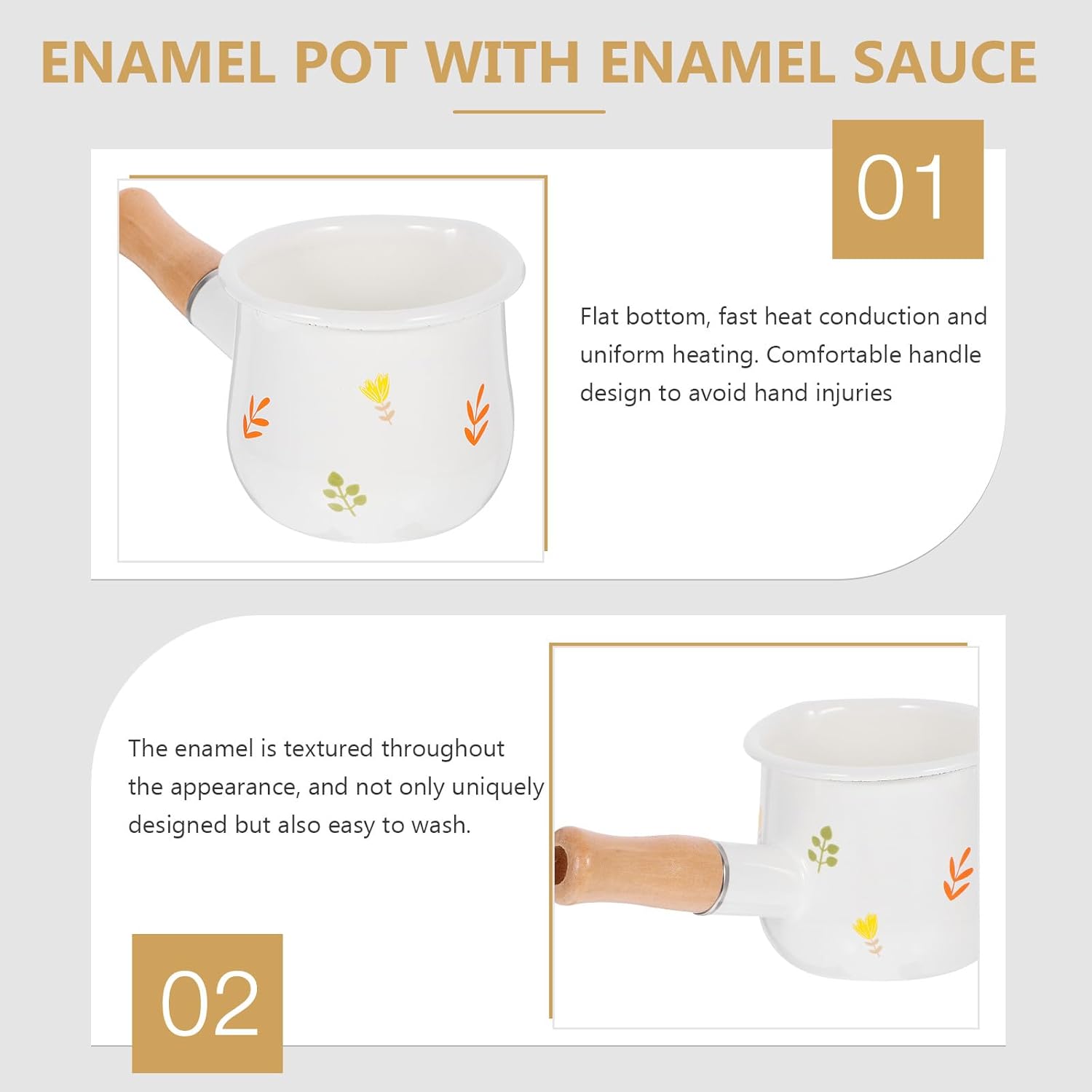 Enamel Mini Milk Pot Small Heat-Resistant Saucepan Food Cooking Pot Butter Melting Pan with Handle for Kitchen Use