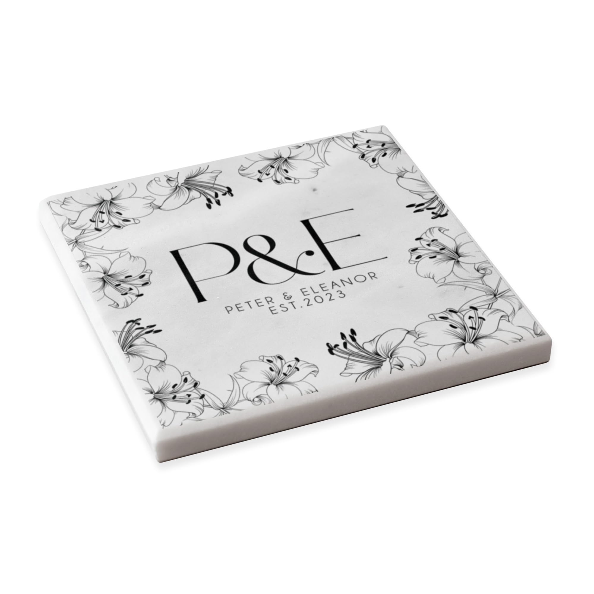 A1 Graphics Ltd Grey Personalised Solid Marble Coaster Drink Coaster Lily Border Initial Gift (Grey)