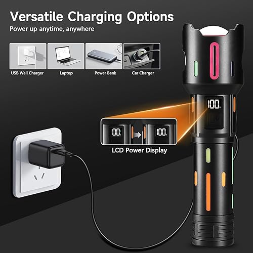 Miniatura 6 de jiaao Linterna LED recargable de 1000 lm de alto lúmenes, IPX4 impermeable adecuada para acampar, iluminación al aire libre, senderismo SOS, o como