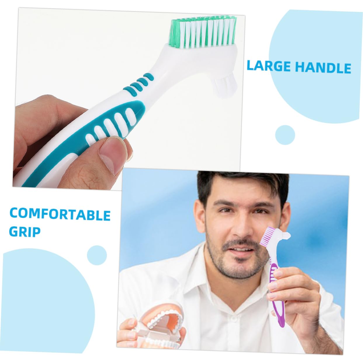 PACKOVE 20pezzi Spazzolino Per Dentiera Con Manico Antiscivolo Di Spazzole Per Pulizia Di Protesi e Apparecchi Ortodontici e Efficiente Per e Retainers