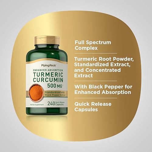 Miniatura 4 de Piping Rock Suplemento de curcumina de cúrcuma 500 mg | 240 cápsulas | con pimienta negra | Extracto complejo estandarizado | Sin OMG, sin gluten