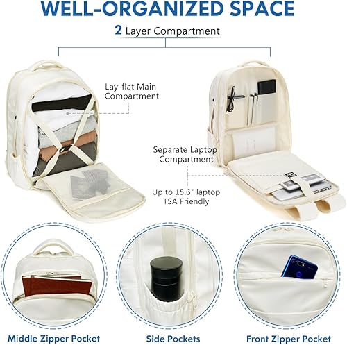 Miniatura 3 de COW STAUNCH Mochila de viaje para hombres y mujeres, mochila grande expandible aprobada para vuelos, Beige, Mochilas de viaje