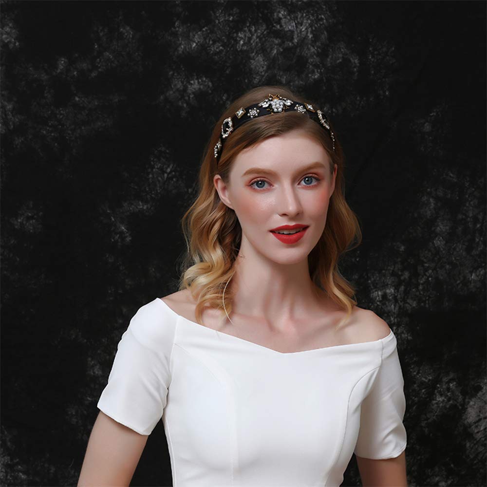 Aimimier Baroque Crystal Headband Vintage Bridal Faux Pearl Gemstone Floral Crown Luxury Rhinestone Wide Hair Hoop for Wedding - Image 6