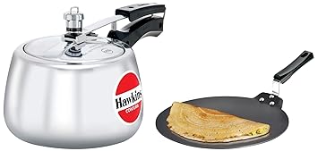 Hawkins Contura Aluminium Pressure Cooker, 3 Litre, Silver (HC30) & Hawkins Aluminium Futura Nonstick Dosa Tava, Diameter 30 cm, Thickness 4.88 mm (Black) NDT30