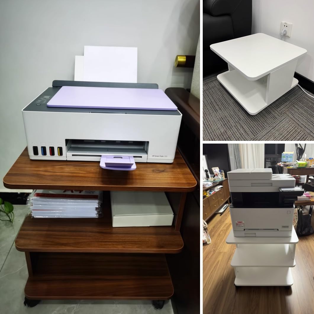 Mobiler Druckerständer für unter den Schreibtisch, 2/3-stufiger Druckerwagen mit 4 Rädern, kompaktes Druckerregal aus Holz zur Aufbewahrung im Homeoffice (Schwarznuss, 40 x 50 x 28 cm)