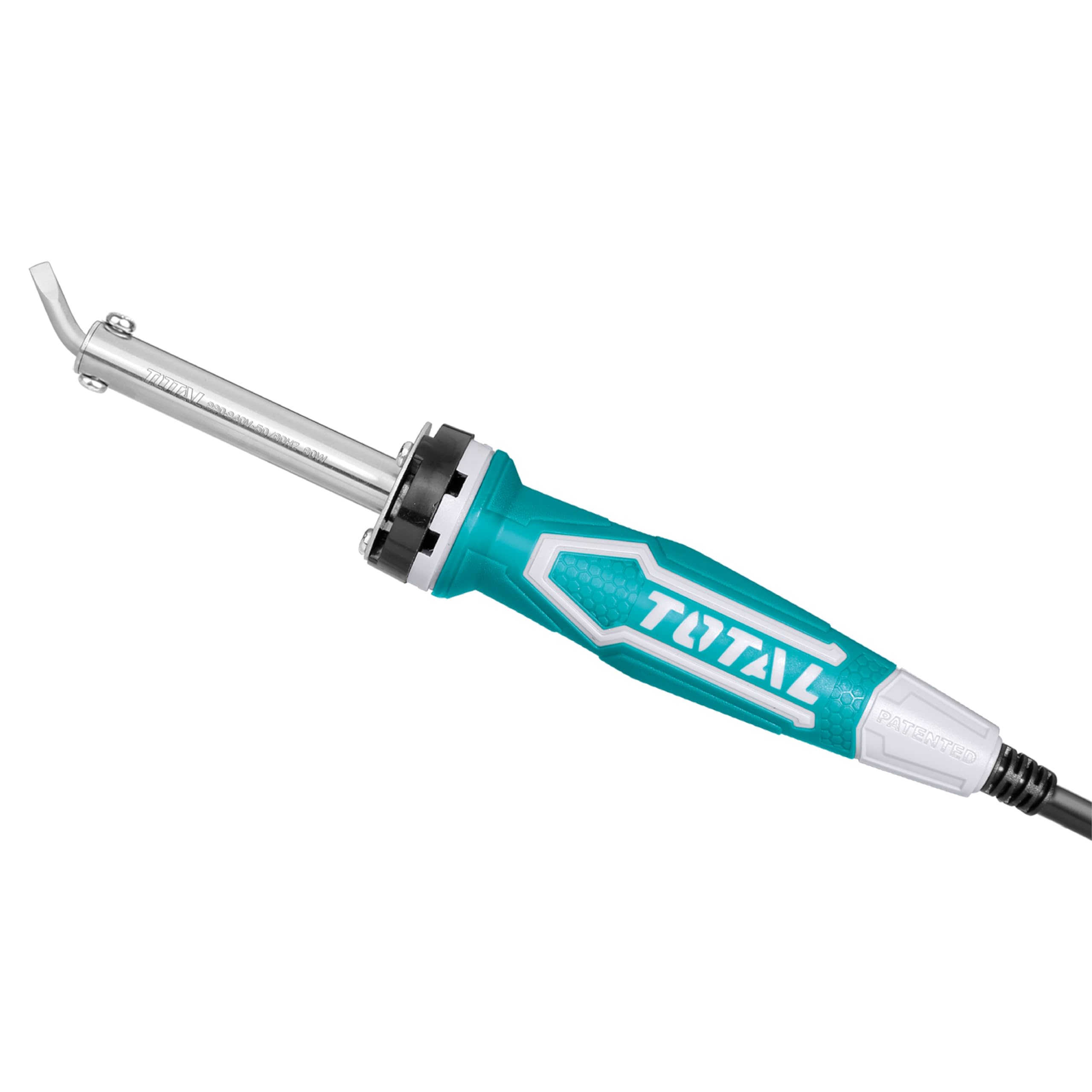 TOTAL - Soldador Eléctrico de Punta Curva de Cable con Potencia de 60 W - Calentamiento en 3-5 minutos - Incluye Soporte - 220-240 V - Adecuado para Manualidades