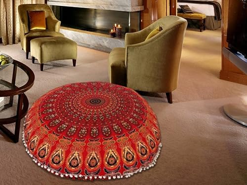 32" Floor Pillow "Cover Only" Poufs Cases Comfortable Cushions Cover Cotton Round Indian Mandala Shams Seating Throw Case Hippie Decorative Ottoman Meditation Cushion Cover Bohemian Floral Psychedelic #TOP5