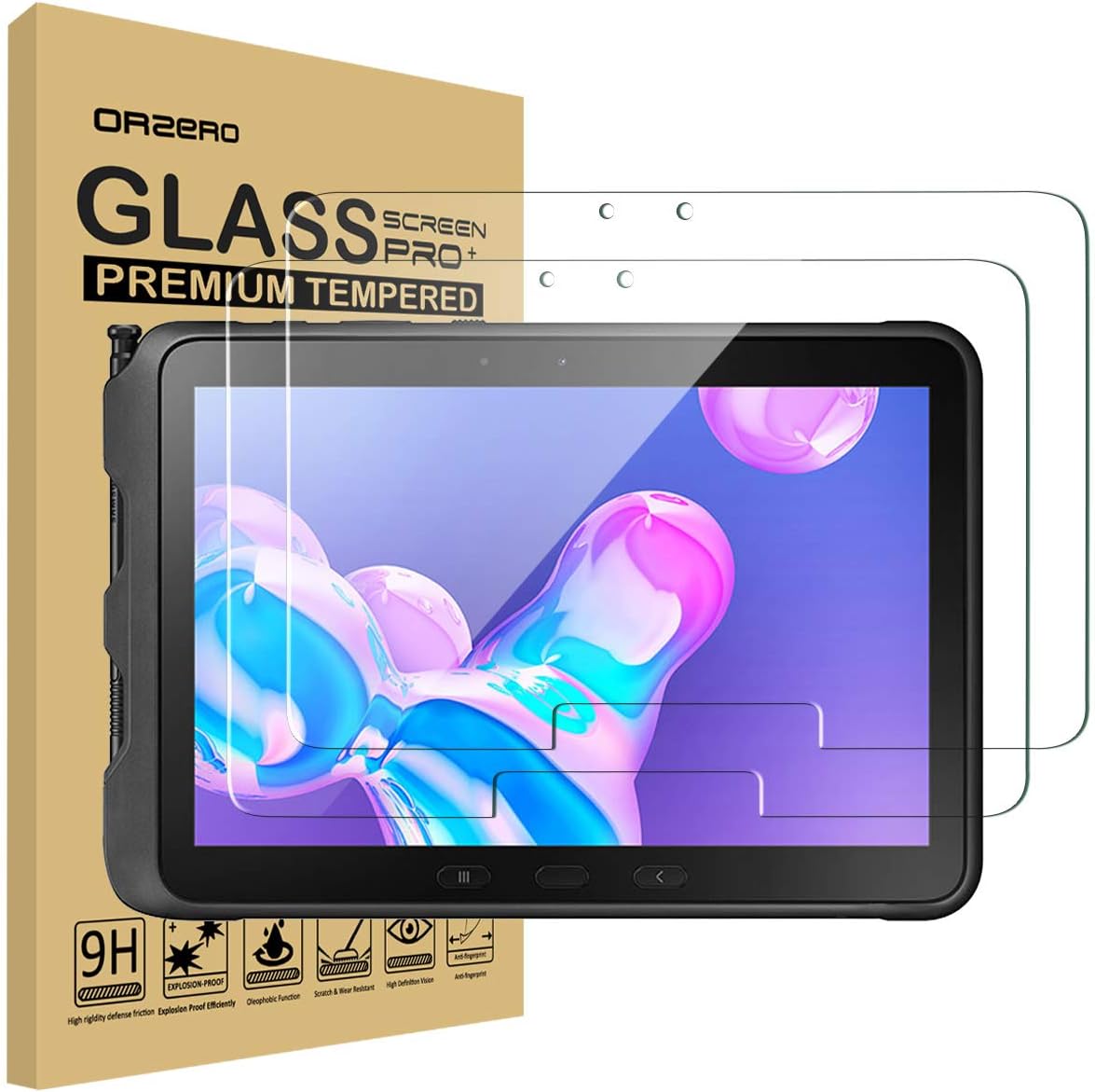 Orzero (2 Pack) Tempered Glass Screen Protector Compatible for Samsung Galaxy Tab Active4 Pro 2022/Galaxy Tab Active Pro 10.1 inch 2019 SM-T540/T545/T547, HD 9 Hardness Anti-Scratch Full-Coverage