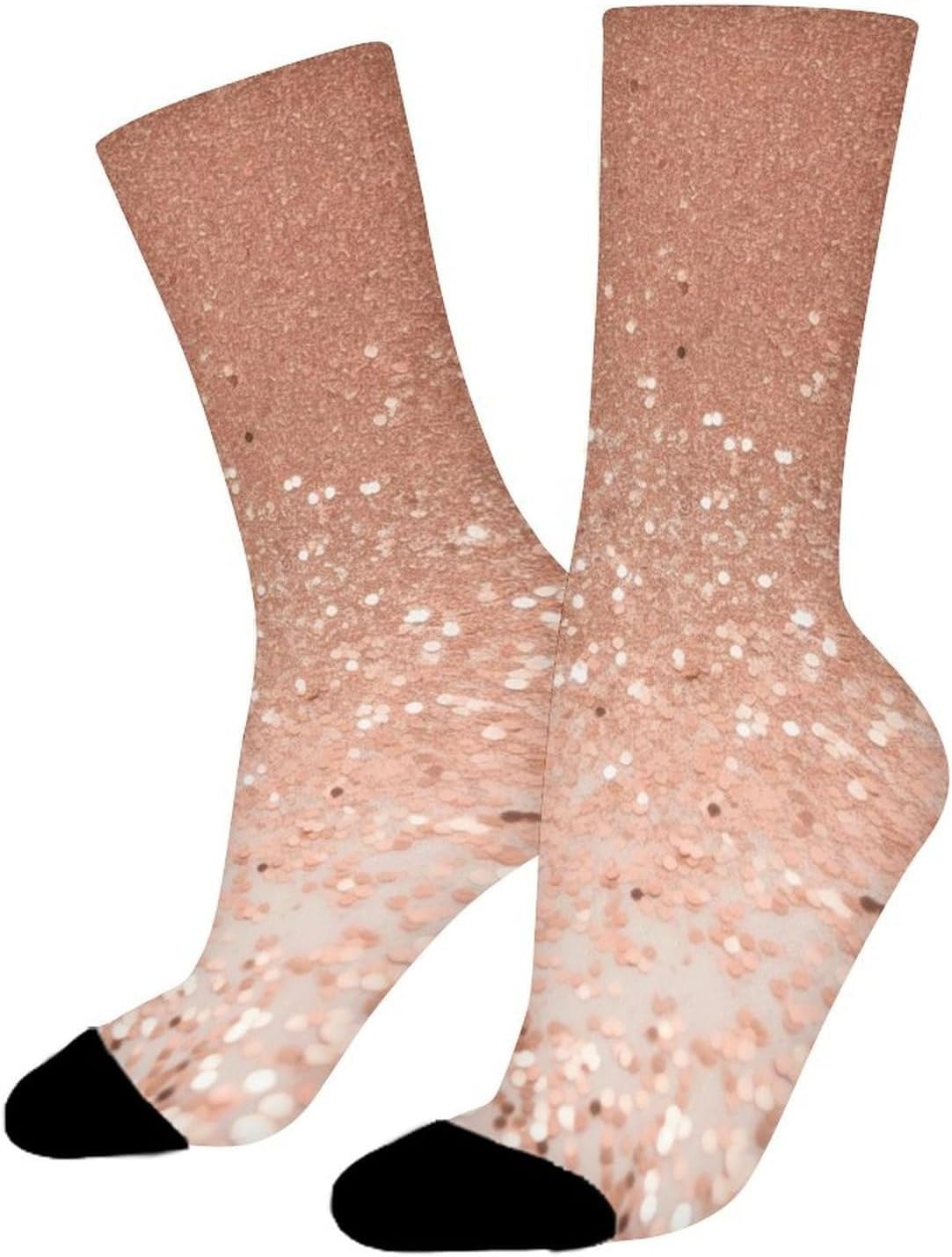 Moisture Wicking Socks, Breathable, Lightweight Crew Sock, Casual | Rose Faux Glitter Work Socks for Women Men, Elastic Soft Boot Socks for Travel, Seamless