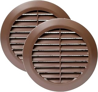 Vent Systems 4'' Inch - Pack of 2 - Brown - Soffit Vent Cover - Round Air Vent Louver - Grill Cover - Built-in Insect Screen - HVAC Vents for Bathroom, Home Office, Kitchen