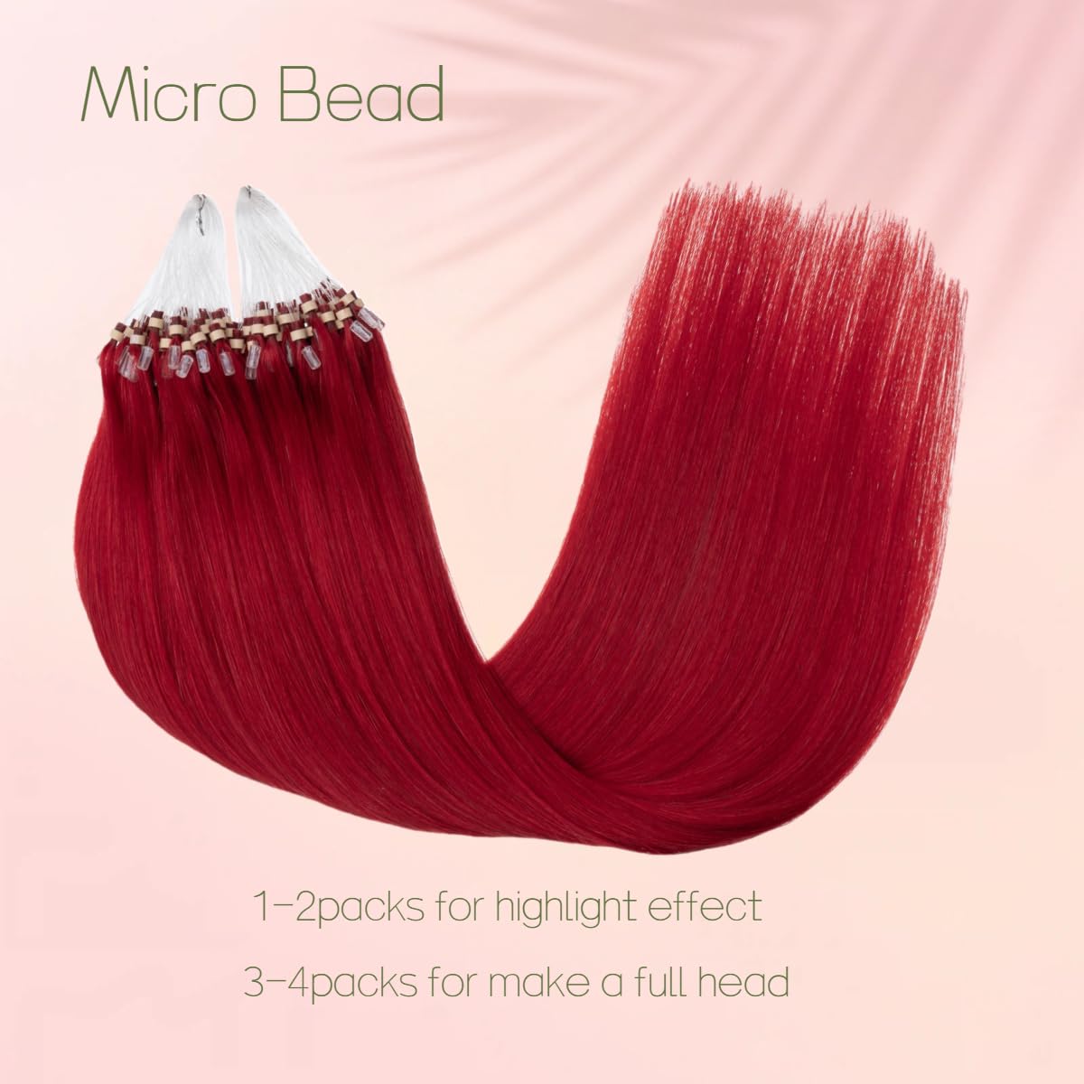 Senmy Red Micro Bead Hair Extensions Real Human Hair 18inch Red Microlink Hair Extensions Human Hair 50g Silky Straight Invisible Microloop Extensions Human Hair