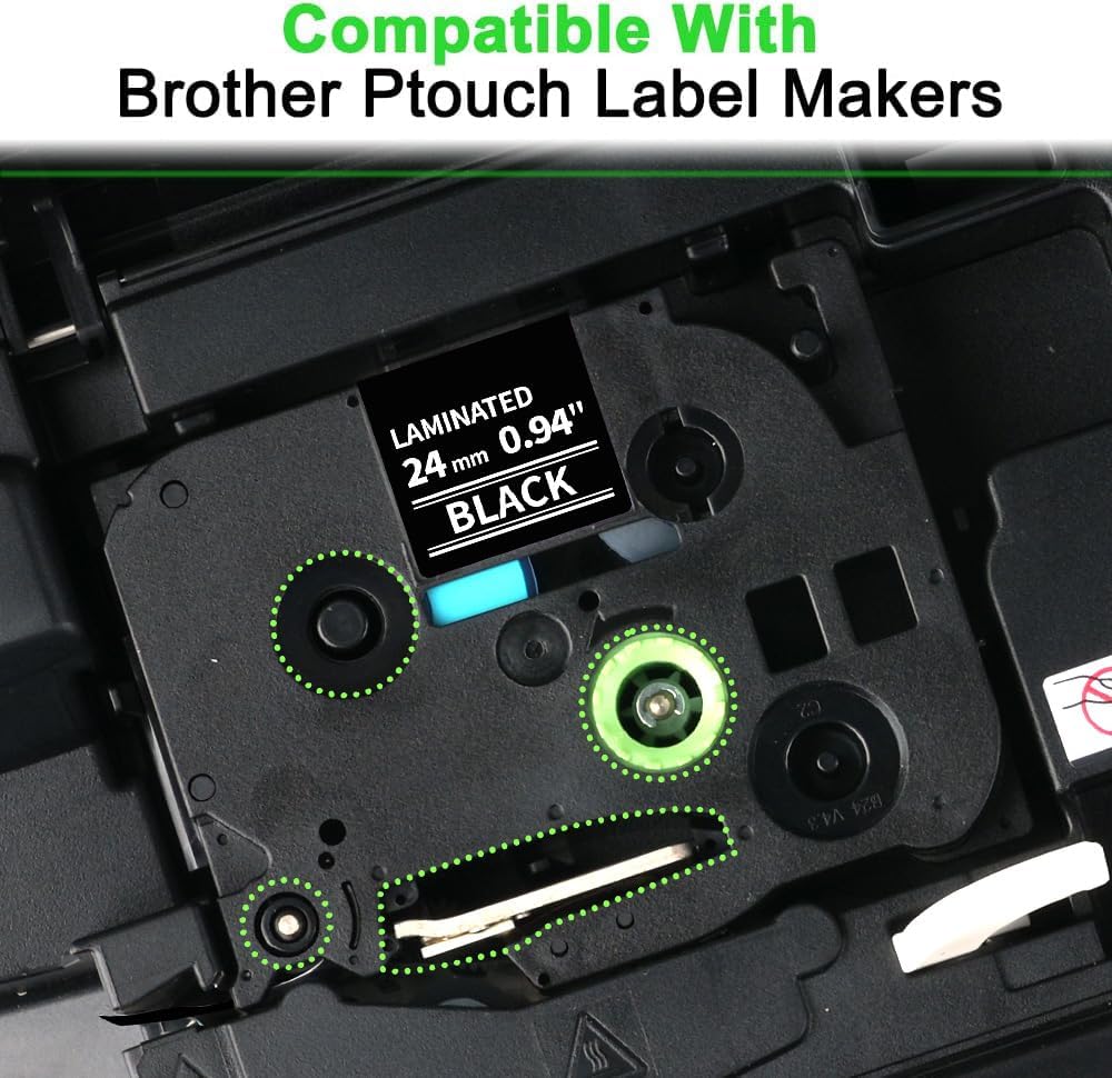 Compatible Label Tape Replacement for Brother Ptouch Label Maker Tape, TZe-355 24mm 1 Inch Standard Laminated White on Black Compatible with Brother Ptouch PTD600 PTP700 PT2300, 2-Pack - Image 2