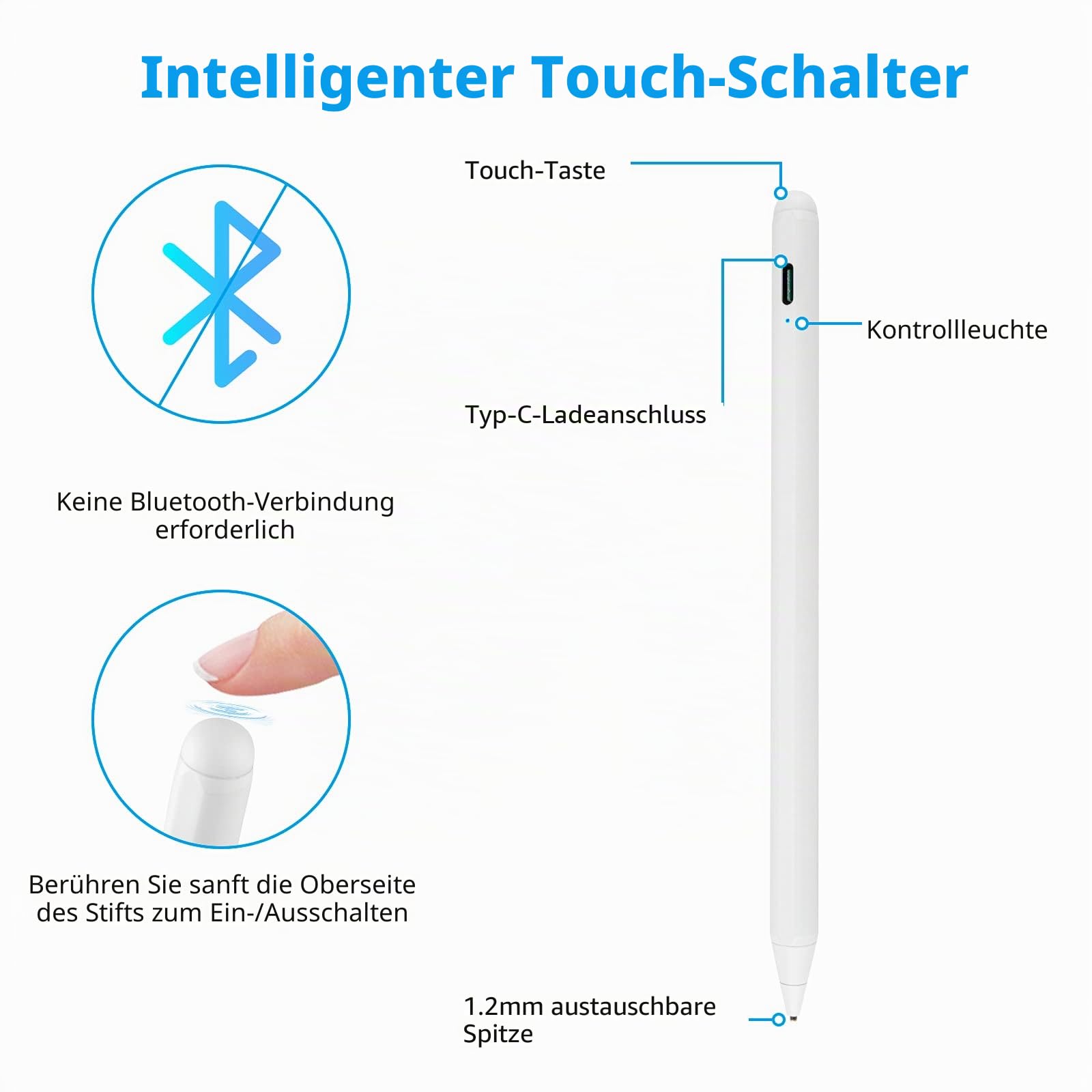 Samsung A7/A8/A9/A11+/A11 Tablet-Stift Stylus, gut zum Zeichnen und Schreiben, Skizzenstift für Samsung A7/A8/A9/A11+ Tablet-Stift Stylus, Weiß