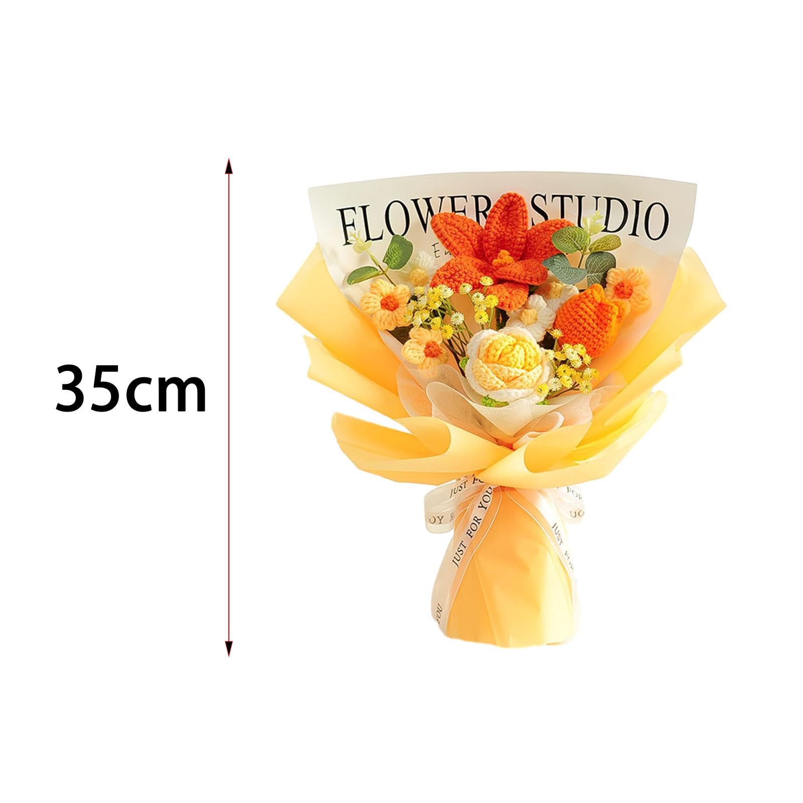 Gralara Gehäkelter Blumenstrauß, bereits hergestellter künstlicher Blumenstrauß, gestrickte Blumen für Zuhause, gelbe Rosenblüte