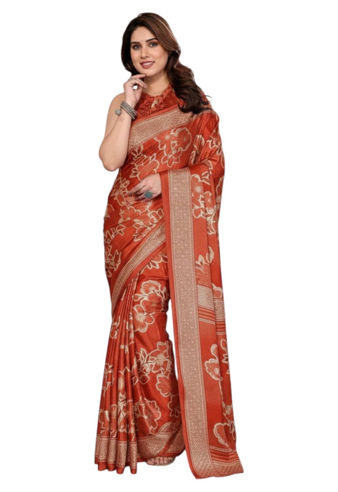 yashika Women's Crepe Satin With Foil Print Saree with Blouse Piece for Traditional Ethinic Wear Sari-picture-29