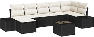 vidaXL Juego de sofá modular de 7 piezas con cojines en color negro y crema de ratán para patio, jardín y balcón