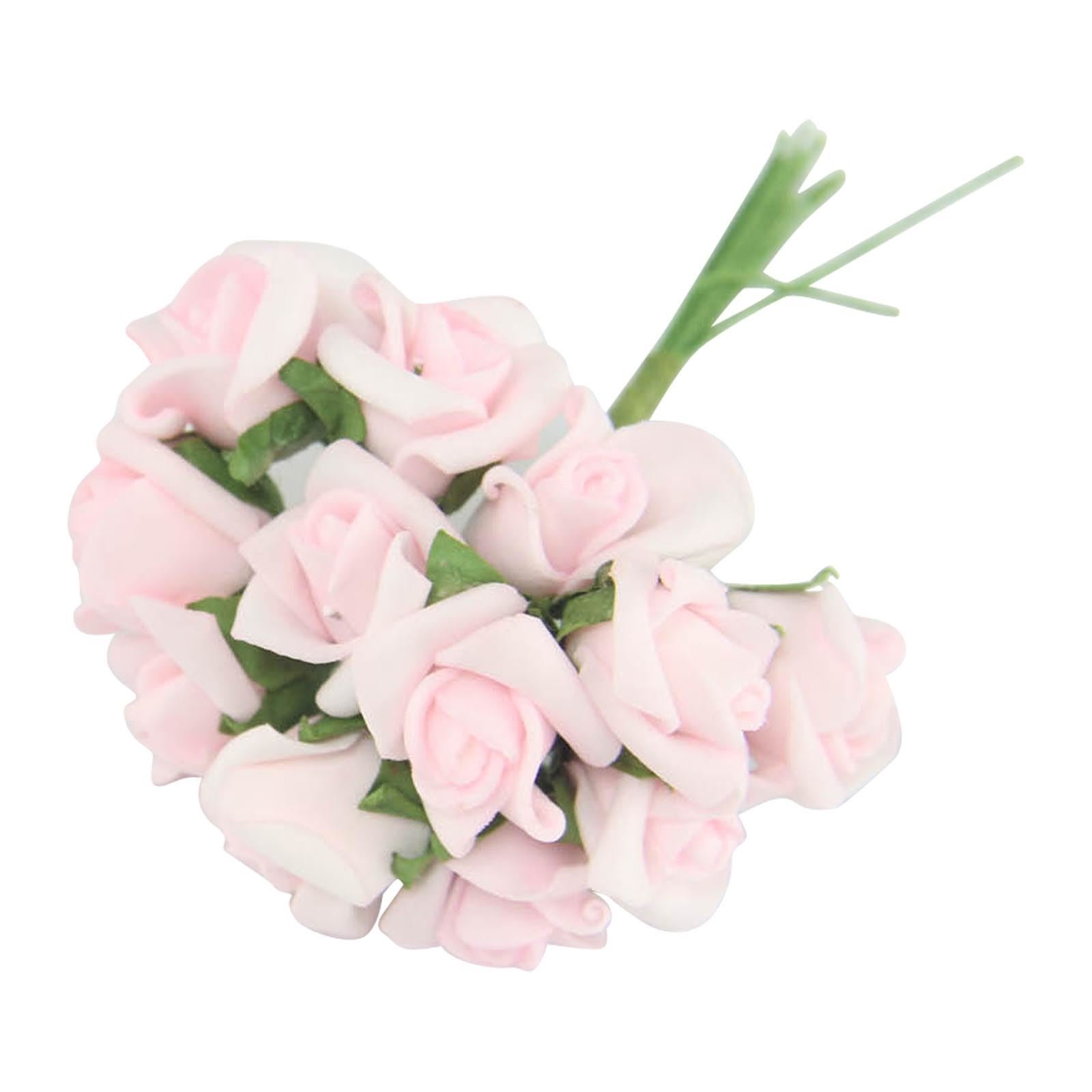 Bundles of 12 Mini Foam Rose Bunches! Bulk Wholesale Artificial Flowers Craft[Baby Pink,1 Bunch]