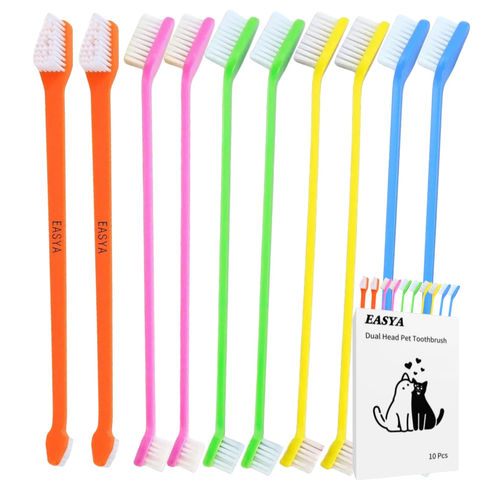 EASYA Double Headed Pet Dog Toothbrush for Small Dogs/Soft Bristles Puppy Long Handle Tooth Brush Dogs Teeth Cleaning/Bulk Toothbrushes (Mixed10 Newly Upgraded)