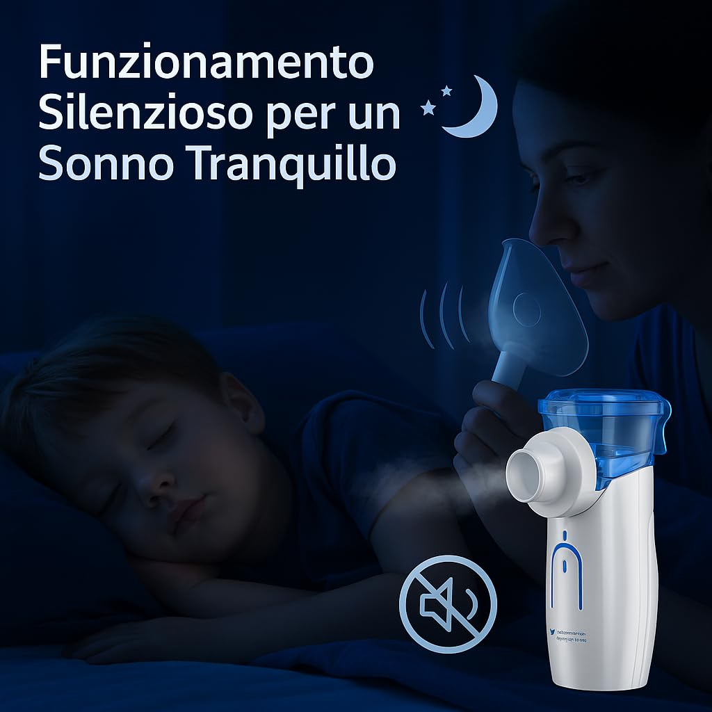 Medicinadellavoro.com - Aerosol Portatile Silenzioso, Porta USB-C con Batteria Ricaricabile e 2 Adattatori inclusi - Aerosol per Adulti e Bambini, Consigliato per Uso Domestico e in Viaggio