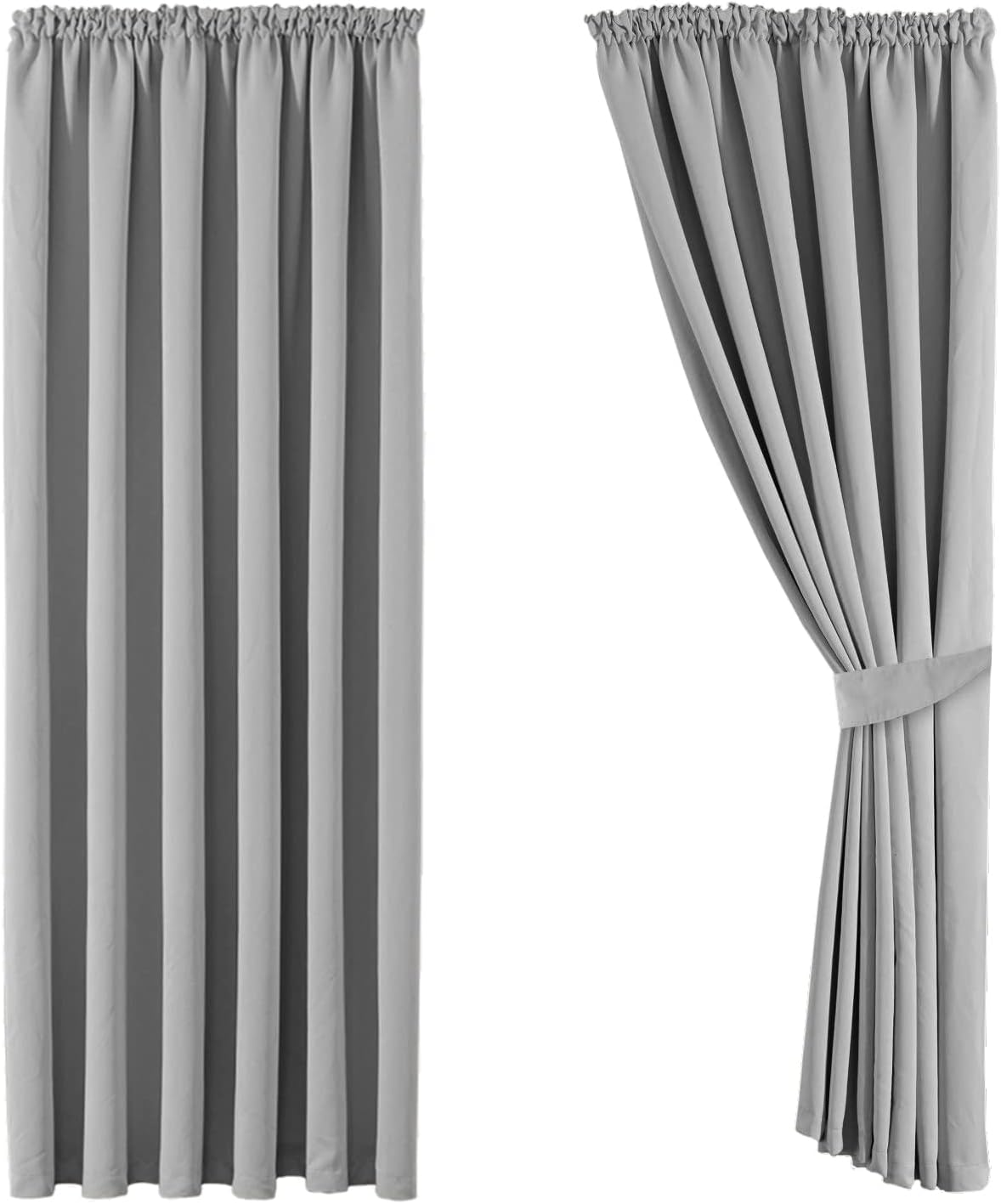 Aspire Homeware Blackout Curtains for Bedroom Pencil Pleat Light Grey