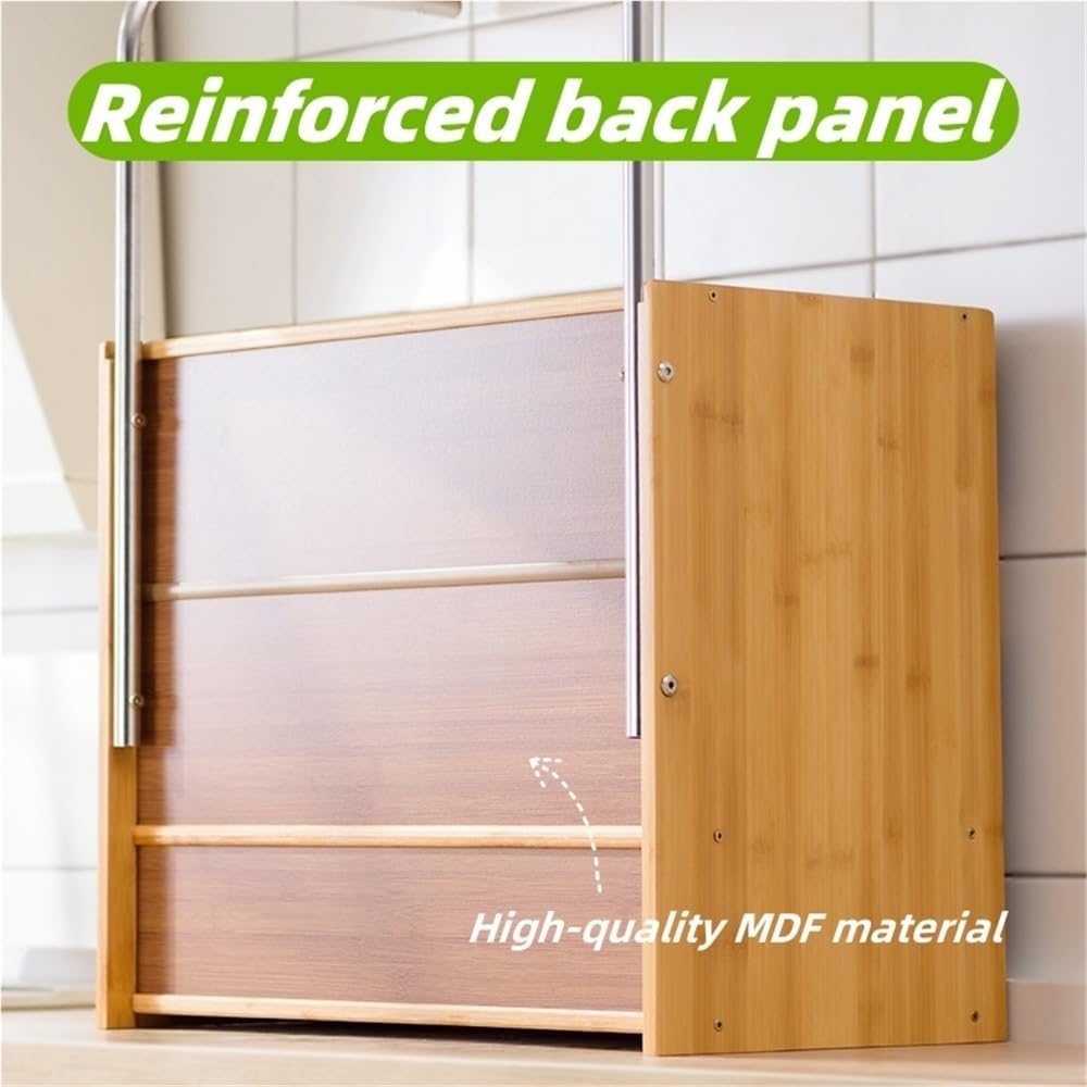 Scolapiatti da cucina in bambù con ripiani regolabili in acrilico, multi livello, struttura solida, supporto per forno a microonde, naturale, h 45 cm