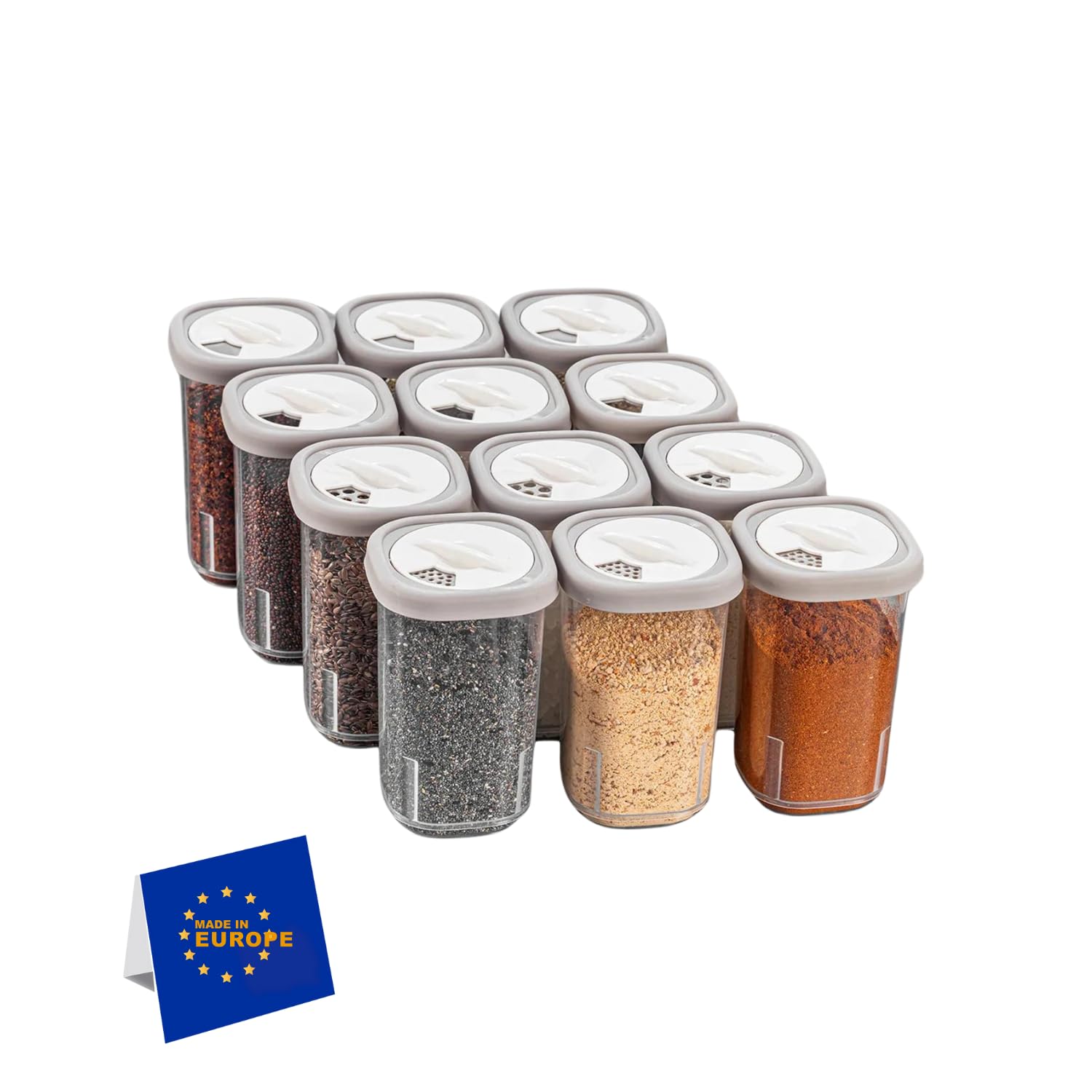 Muaum Transparent Set Of 12 Plastic Spice Boxes, Spice Jar, Bpa-Free Plastic Camping Spice Box, Kitchen Salt And Pepper Shakers, Spice Jars For Storage, Spices (Transparent)