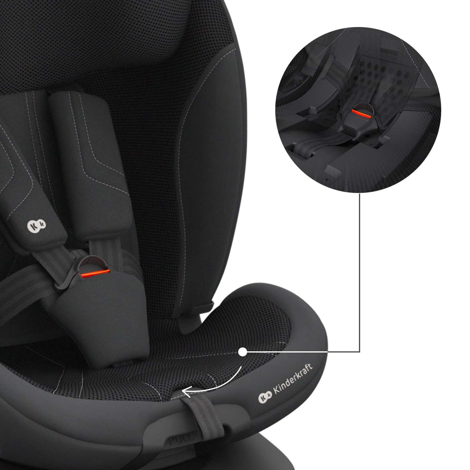 Kinderkraft I-360 2 PRO, fotelik samochodowy i-Size 40–150 cm, obracany 360°, ISOFIX, tyłem i przodem, H-GUARD+, SPS+, EASY SPIN PRO, EASY GROW, od narodzin do 12 lat, Czarny