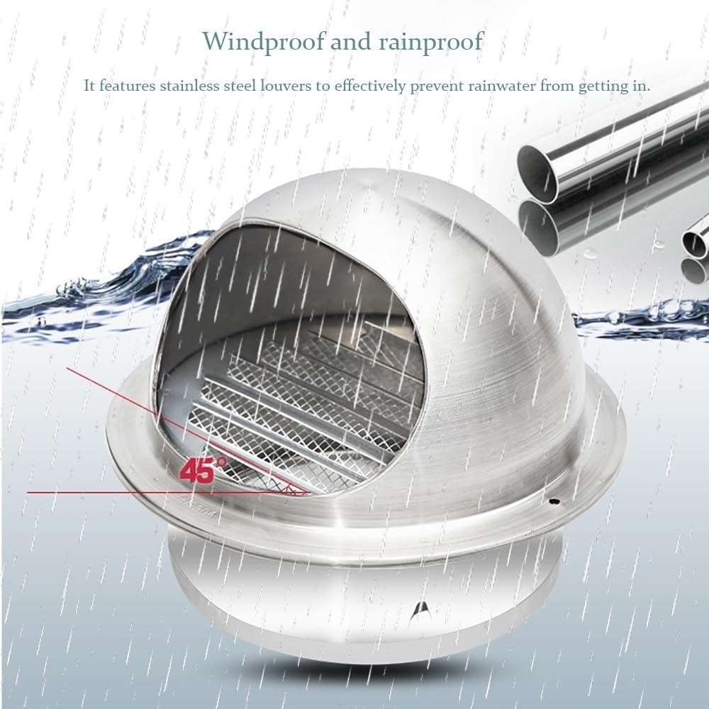Rejilla de ventilación Externa de Acero Inoxidable, Rejilla de ventilación Redonda para Campana extractora con mosquitera integrada de 50 mm, 100 mm y 200 mm para conductos de Escape (250 mm