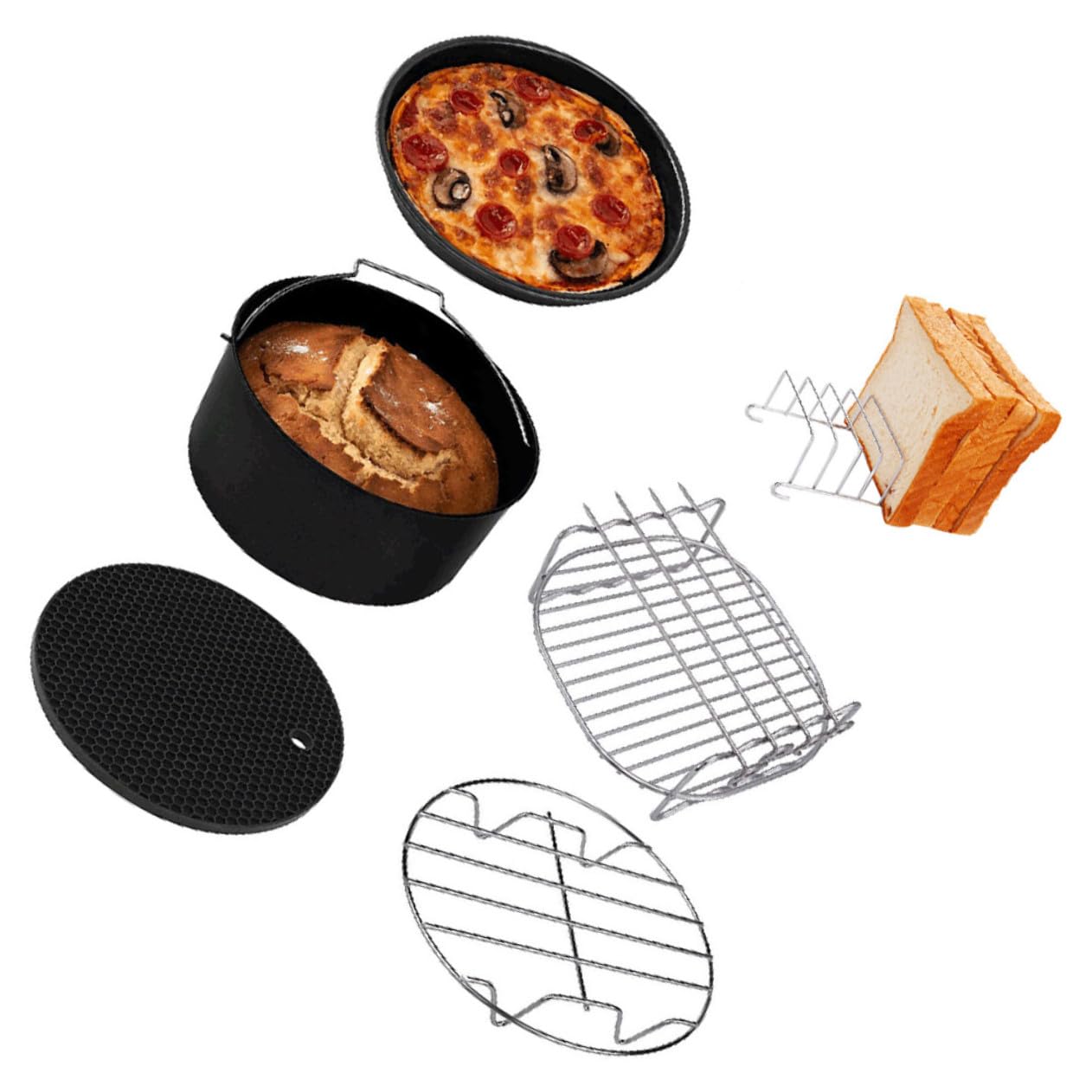 Hohopeti 6 piezas Accesorios para Freidora de Aire Bandejas y Moldes para Hornear Pizza y Pasteles Herramientas de Cocina Antiadherentes para Repostería y Preparación Versátil