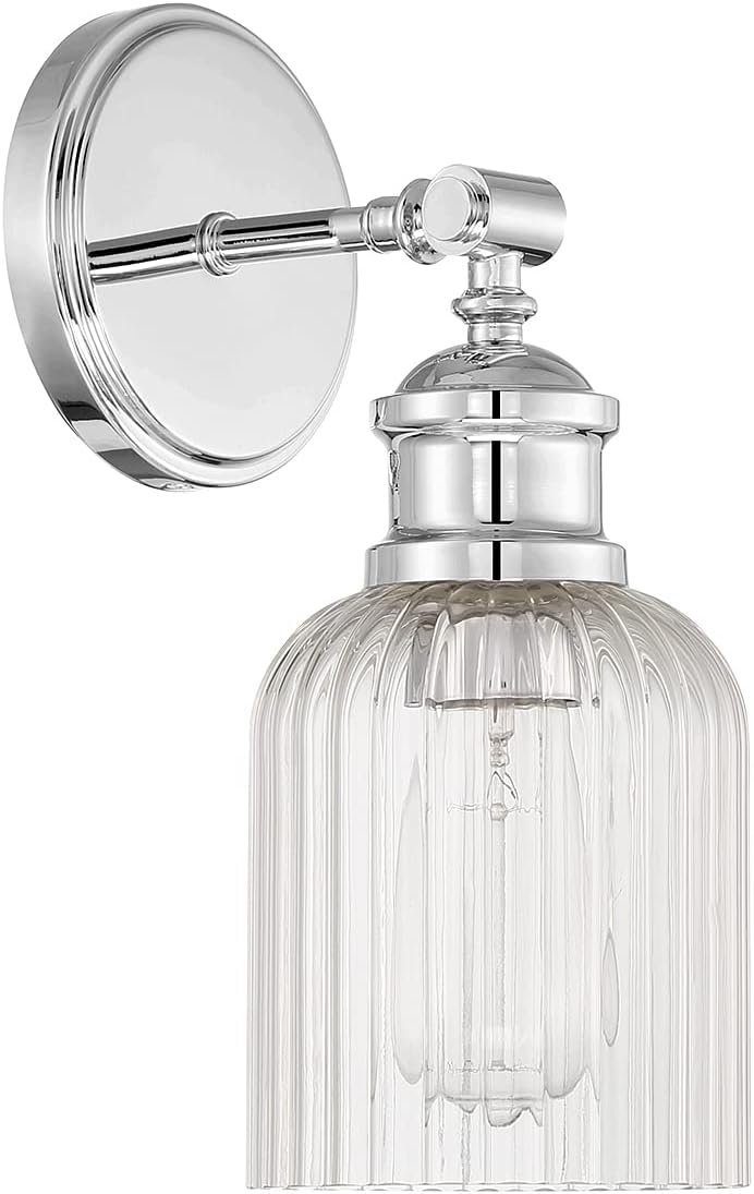 Chrome Ribbed Glass Shade 1-Light Wall Sconce