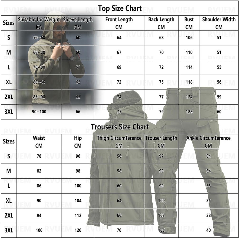 Chaqueta Softshell para Hombre, Conjunto De 2 Piezas De Trajes De Esquí, Conjunto De Chaqueta Y PantalóN Esquí, Conjuntos Trajes Combate Militares, para Esquiar, Hacer Senderismo