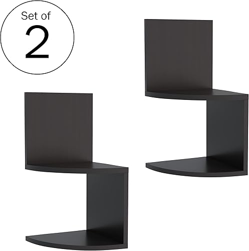 Miniatura 6 de Lavish Home Juego de 2 estantes esquineros  Juego de 2 estantes flotantes de pared con soportes ocultos para exhibir decoración, libros, fotos,