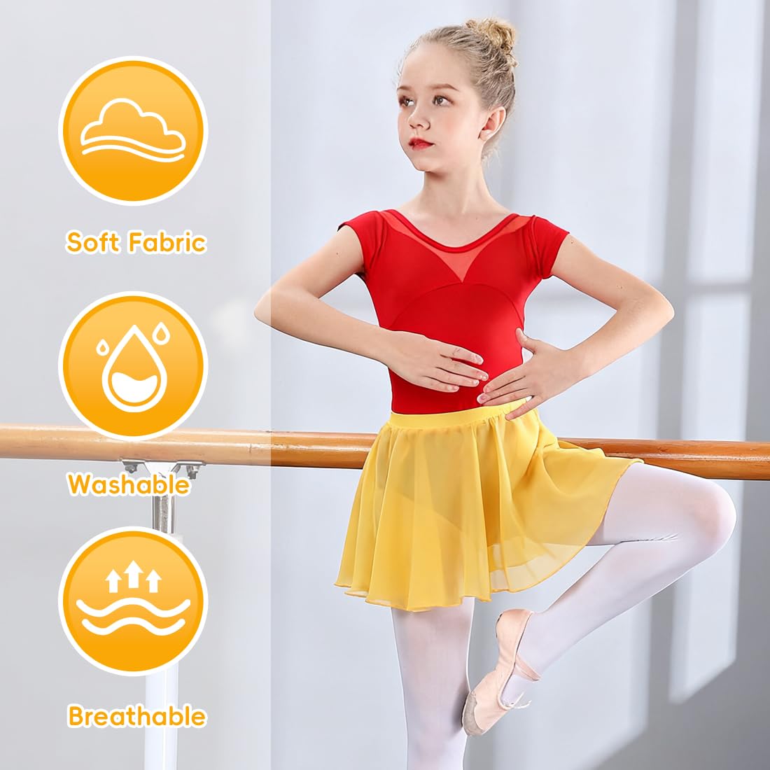 1 Pezzo Gonnellino Danza Classica Donna, Gonna Gialla Donna, Bambina da Gonna, Gonna Gialla Corta, Avvolgente Gonna da Ballo in Chiffon Lacci in Vita Regolabili