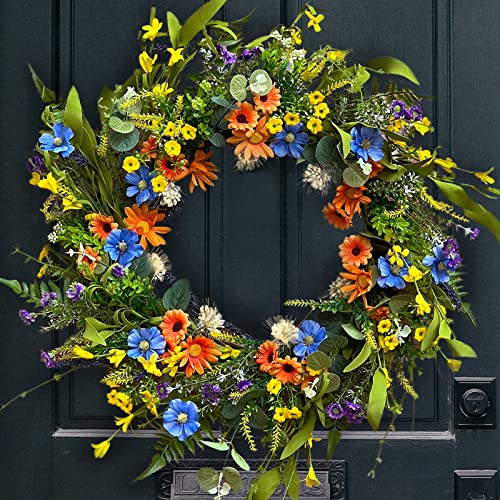 Summer Wreaths For Front Door Outside, Soomeir Spring Green Wreath, Daisy And Lavender, Farmhouse Decorations Home Decor For Window Outdoor Indoors #TOP3