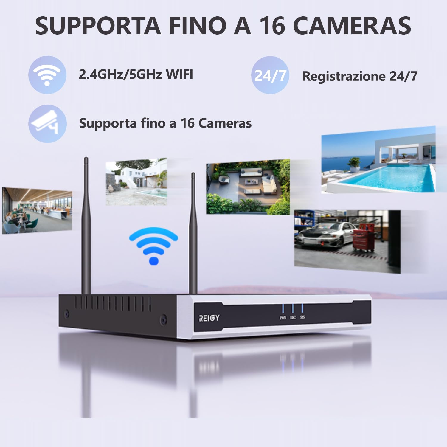 REIGY 16CH WiFi NVR, solo compatible con cámaras, puede conectar hasta 16 cámaras