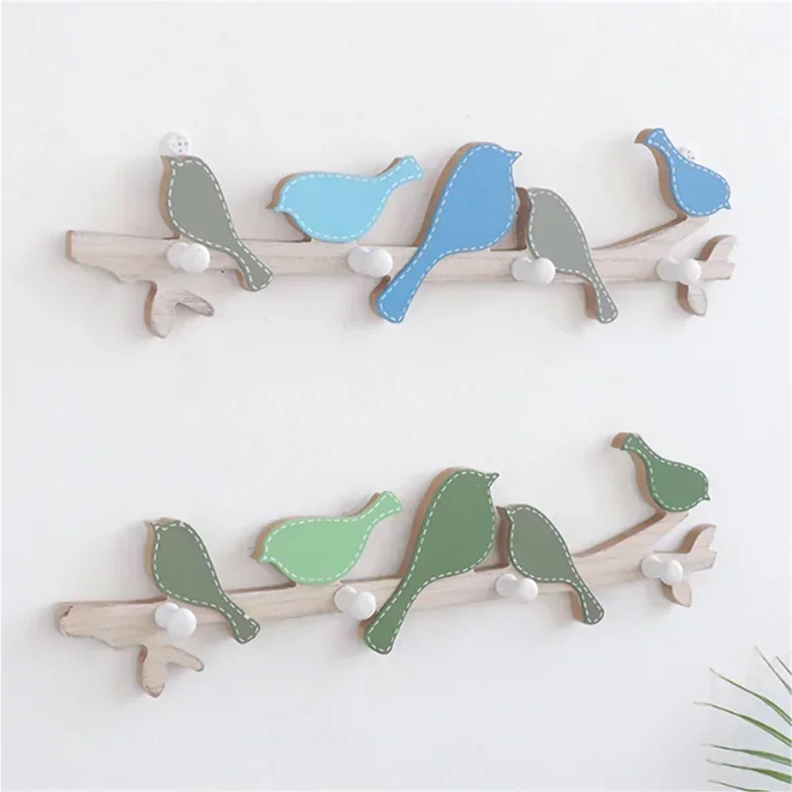 portachiavi da parete 4 ganci decorativi for la casa, appendiabiti in legno a forma di uccello(Green bird)