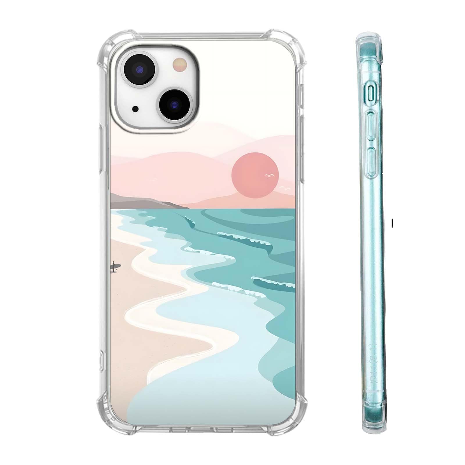 Tobelint Case for iPhone 13 Mini with Minimalistic Design,Aesthetic Boho Summer Beach Sunset Pattern for Men Women,Clear Slim Soft TPU Bumper Case,5.4