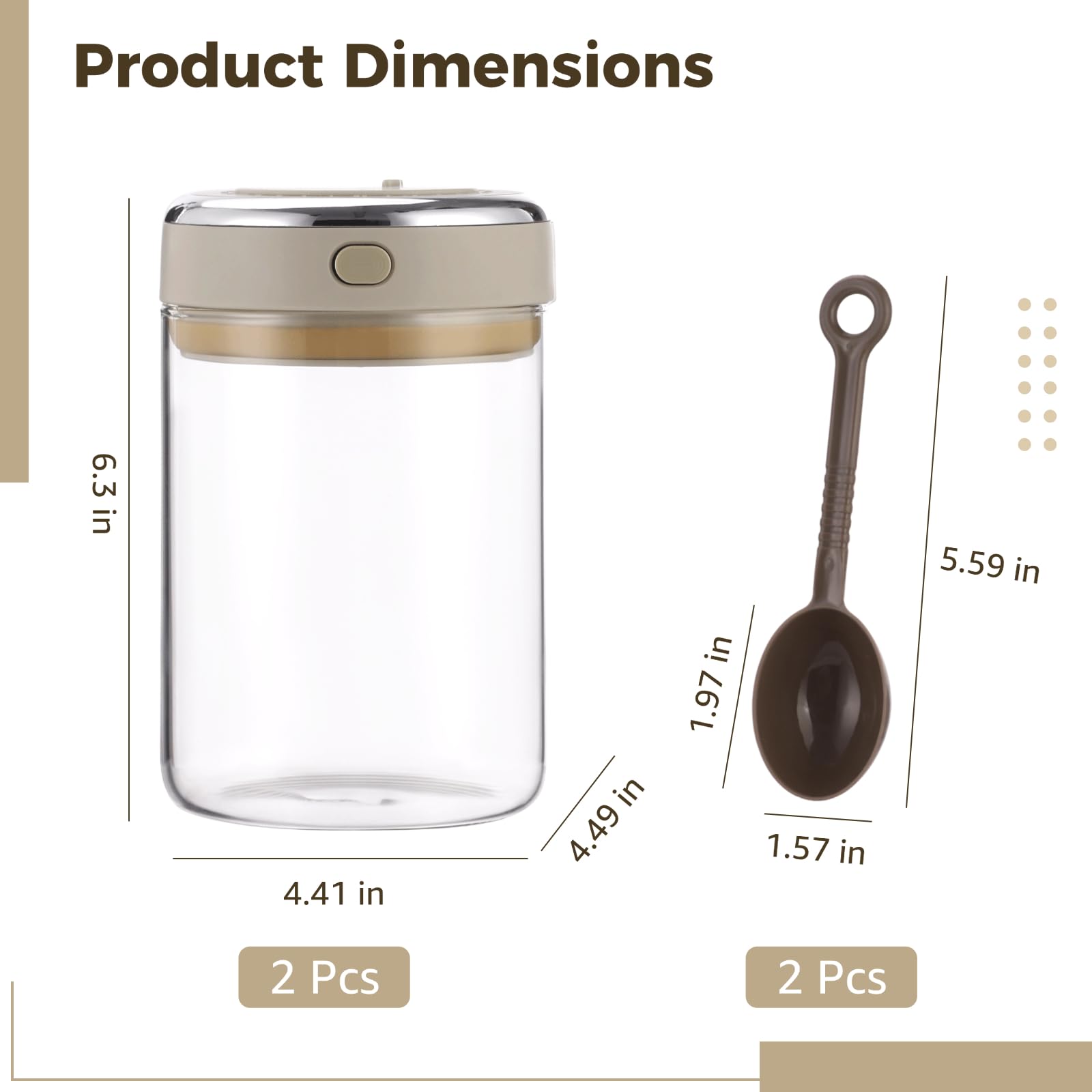 2er Pack luftdichte Glas-Kaffeedosen 37,2 fl oz mit Einwegventil, Vakuumverschluss-Vorratsbehälter für Kaffeebohnen, Tee, Milchpulver, warmgrau weiß, 16 x 11,2 x 11,4 cm