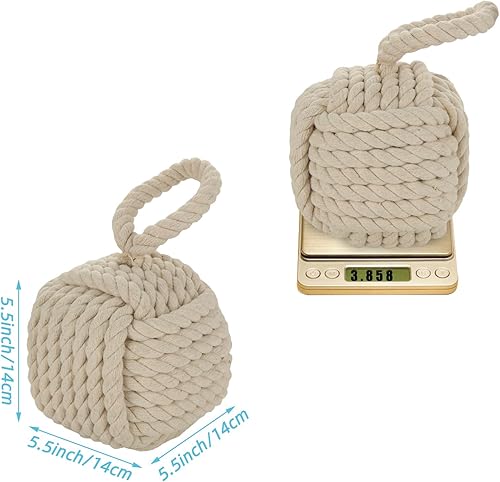 Miniatura 2 de Acrux7 Paquete de 2 topes de puerta cuadrados de 5.5 x 5.5 pulgadas, topes de puerta decorativos náuticos hechos a mano con asa, tope de puerta