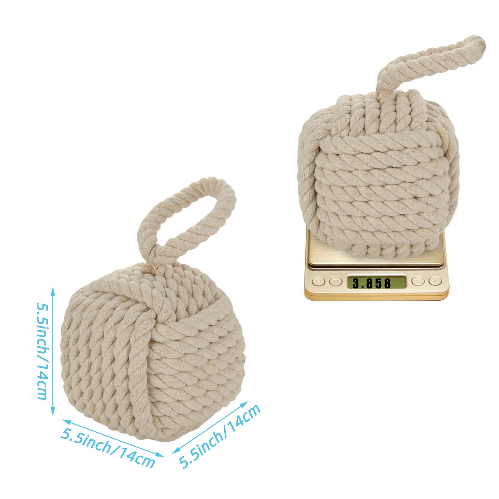 Acrux7 Confezione da 2 fermaporta quadrati da 14 x 14 cm, fermaporta decorativo nautico con maniglia, fermaporta interno ponderato in iuta per finestra, fondo della porta, mantiene la porta aperta
