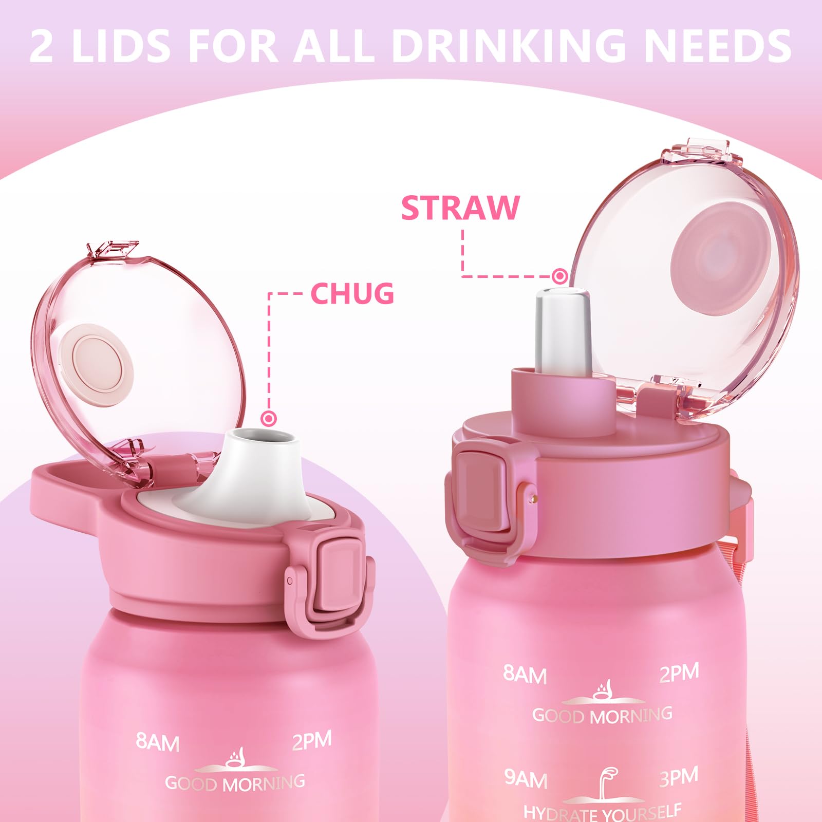 SLUXKE Borraccia sportiva in acciaio inox con cannuccia, 700 ml, in acciaio inox 18/10, con 2 coperchi, a prova di perdite, a doppia parete, per attività all'aperto, lavoro, bambini (rosa Bianco)