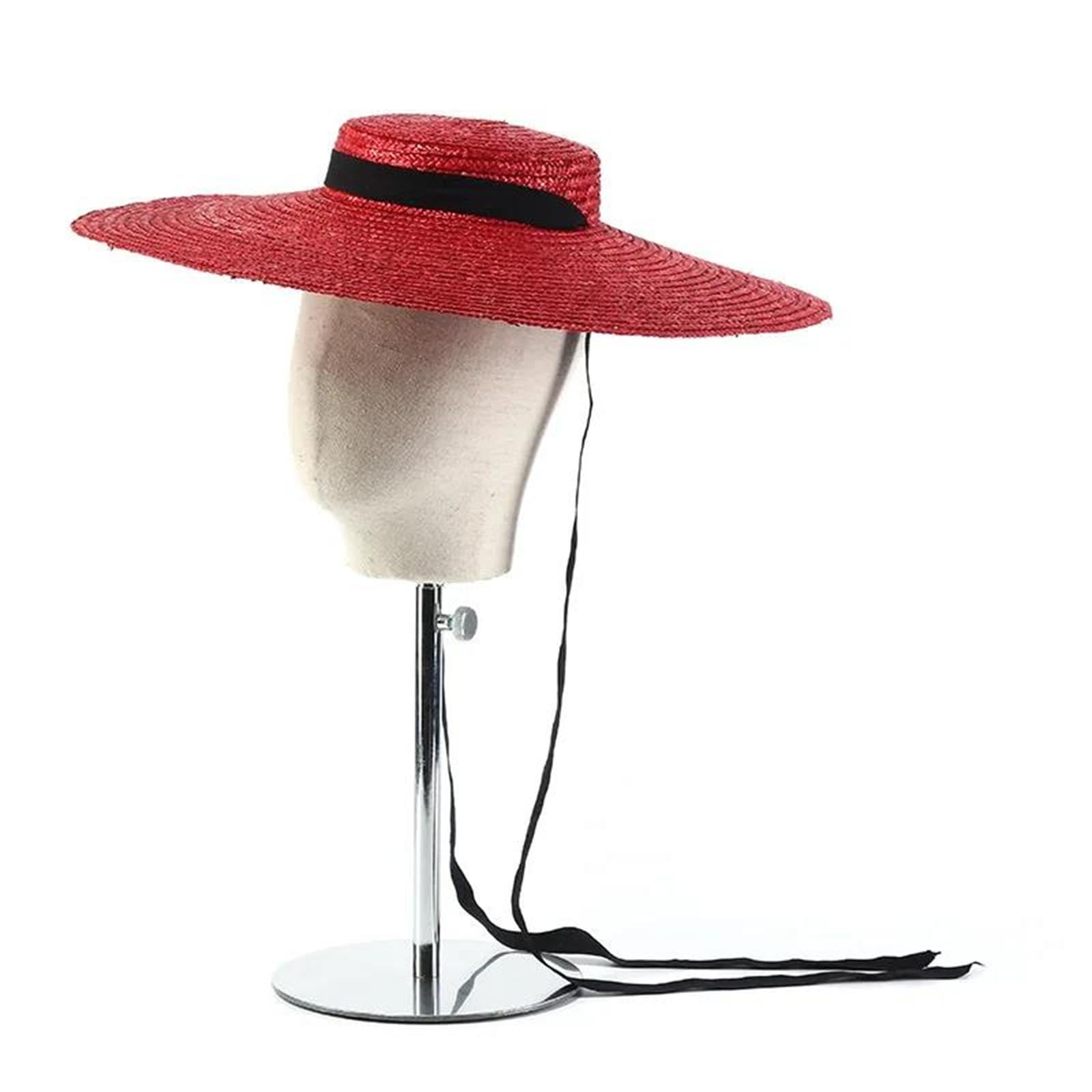 Sombrero de paja de ala ancha para mujer, parte superior plana, sombreros de playa de verano, gorra de viaje