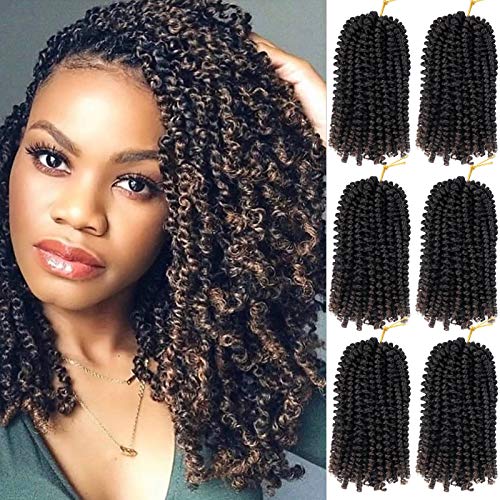 Spring Twists Crochet Braiding Hair 6 Packs 8 Inch Bomb Twist Hair Ombre Colors Kanekalon Low Temperature Synthetic Fiber Fluffy Hair Extensions 15 Strands 55g/Pack #T33