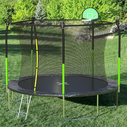 Image of SKOK 12FT Trampolines with Basketball Hoop, 400LBS Outdoor Trampolines for Kids-ASTM Approved Trampoline for Children and Adults