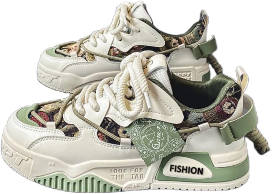 Mens Fashion Street Style Skateboard Shoes, Low-Top Lace-Up Casual Sneakers for All Seasons