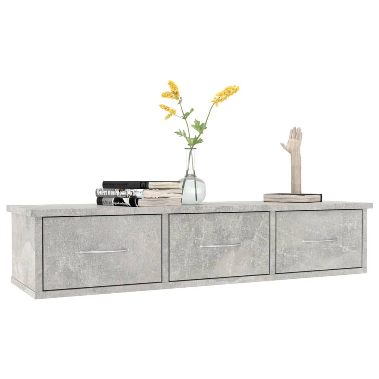 Estante con cajones Pared, Estanteria Trastero, Armarios para Trasteros, Estante para Recibidor, Armario Suspendido, aglomerado Gris hormigón 88x26x18,5cm
