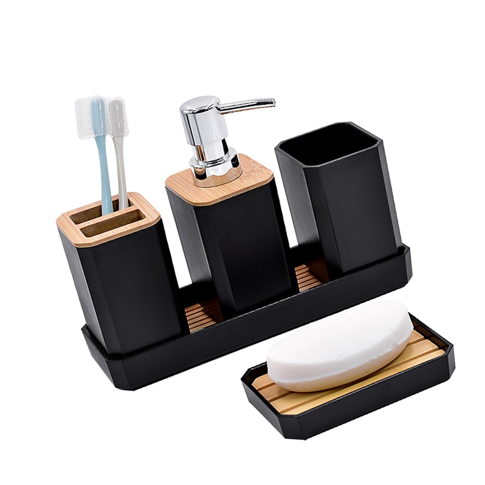 5Piece Modern Bathroom Organization Solution User Friendly Accessories Set Soap Dispenser Toothbrush Holder Tray Storage Set