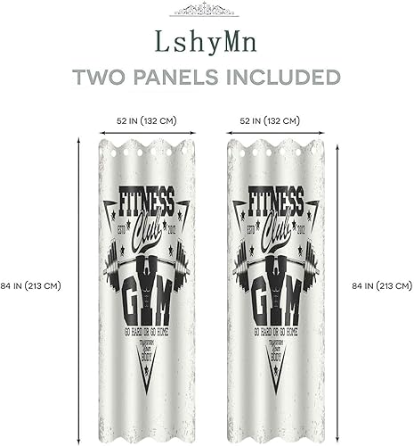 Miniatura 2 de Cortina de fitness de 52 x 84 pulgadas, con mancuernas de gimnasio, patrón de ejercicio aeróbico, cortinas de ventana impresas para sala de estar,