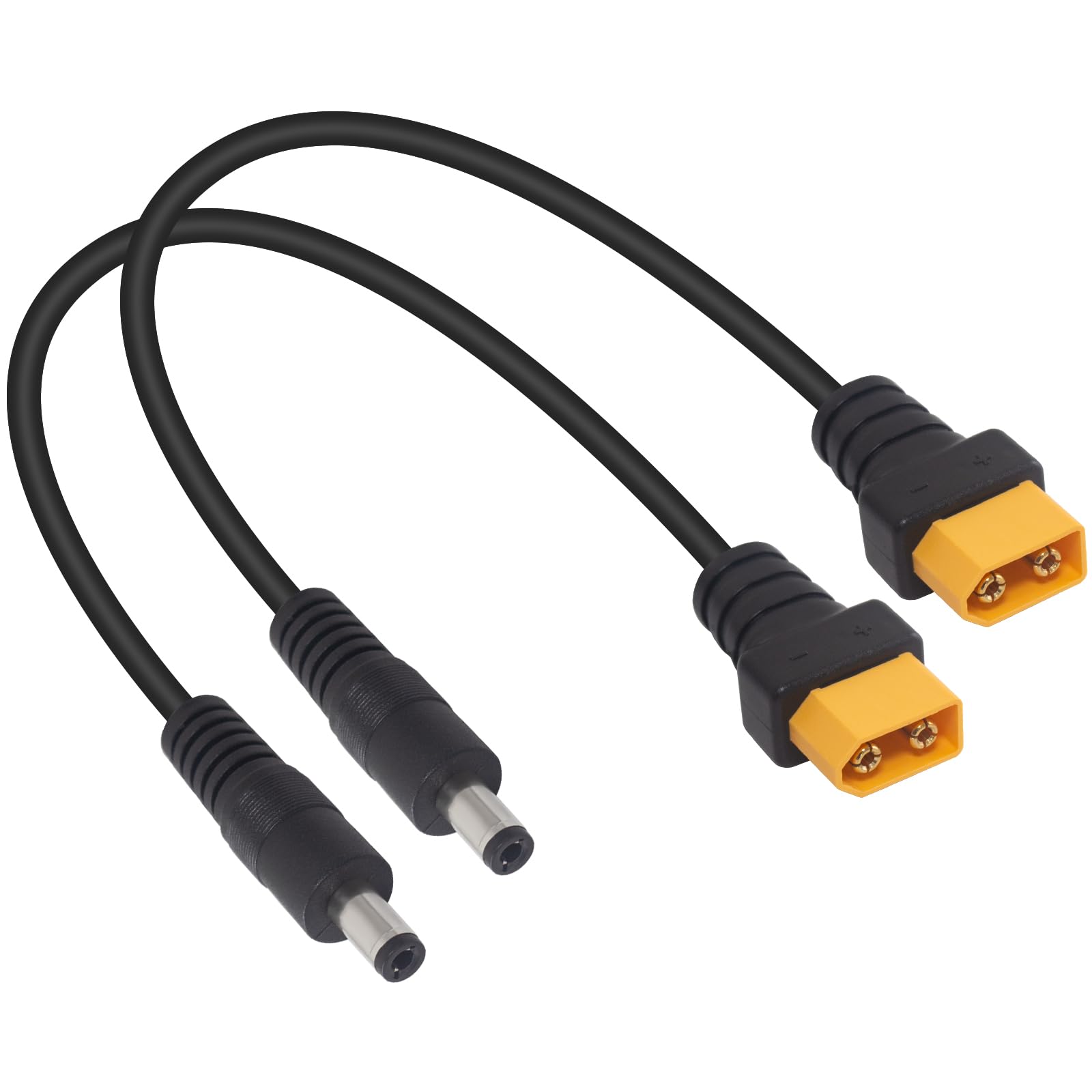 Danfetsoy XT60 to DC Power Cable 2Pack, XT60 to DC 5525 Adapter Cable, Male to Male 5.5mm X 2.5mm Power Plug Cord with High Current Rate Supply for