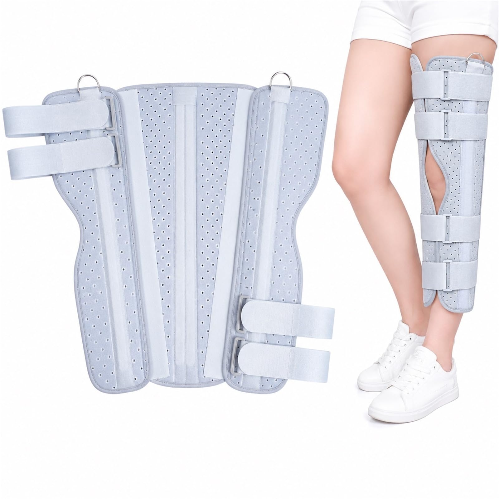 Tutore Ginocchio Immobilizzatore Uomo Donna - Supporto Regolabile per Recupero Post Operatorio Fratture Menisco ACL MCL Artrite - Stabilizzatore Gamba Rigido Leggero(L)